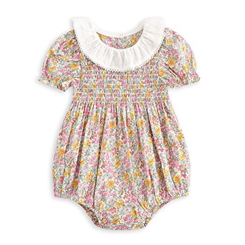 Curipeer Baby Girl Smocked Romper,Ruffle Collar Bubble Floral Outfit,3M-2T | Soft Breathable Cotton, Spring Summer Daily Wear, Park and Garden Outings, Cute Photoshoots, Newborn and Infant Gifts