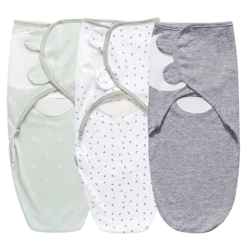 Baby Swaddle Blanket, 3 Pack Newborn Swaddles 0-3-Months, Small-Medium Easy Change Infant Wrap, Infant Swaddling Sack, Adjustable Swaddle Blanket (Sage Gray White)
