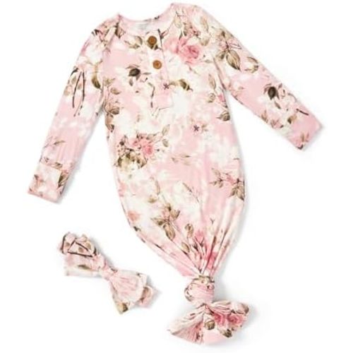 PATPAT Baby Sleeper Gown with Bamboo Viscose for Newborn Girls Boys, Knotted Nightgown with Mittens for Infant Home Coming