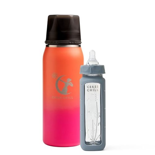 Ceres Chill Breastmilk Chiller/Warmer Bundle, 27oz of Storage, 20 Hour Chill, Comes with Glass Baby Bottle for The Ultimate Bottle Warming Duo (Per My Last Email Steel Chiller & Gray Bottle)