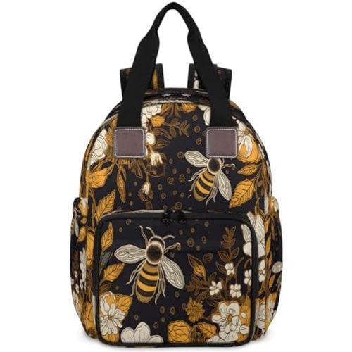KOBLEN Floral Bumble Bee Diaper Bag Backpack Baby Essentials Travel Tote Bag with Insulated Pockets Multi-functional Diaper Bags Organizer Bag for Women Men