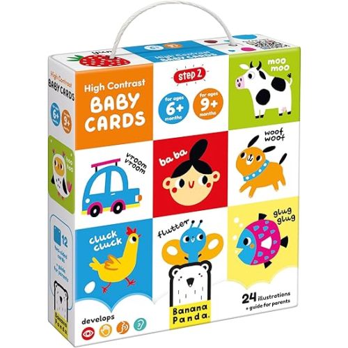Banana Panda High-Contrast Baby Cards - 24 Illustrations on 12 Large 2-Sided Cards, Designed for Babies 6 Months and 9 Months +