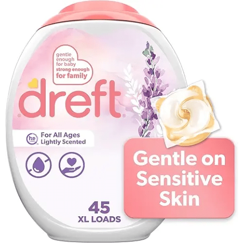 Dreft Laundry Detergent Pacs, Lightly Scented, Lavender, For Baby and Family, XL Pacs, 45 Count