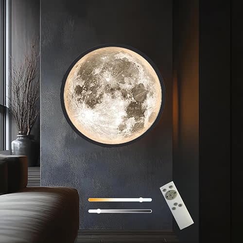 Dimmable Moon Wall Sconce Plug in Modern LED Wall Light, Black, 12"