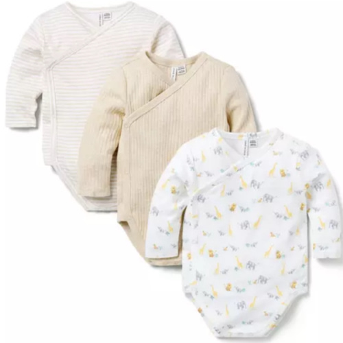 Baby Fluffy Bunny Heather Jet Ivory Toile and Stripe Baby Wrap Bodysuit 3-Pack by Janie and Jack