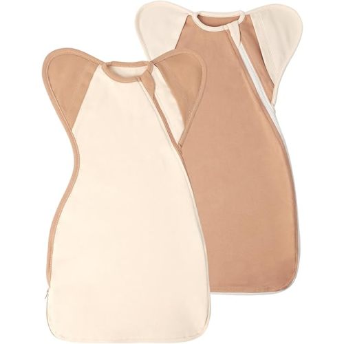 Premium Soft Cotton Swaddle Blanket Sleep Sacks Arms Up Design 2 Packs 3-6 Months, Hands Up 3-Way Transitions to Arms-Free