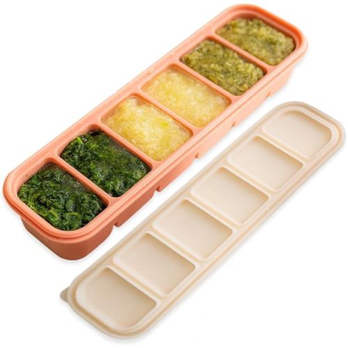Silicone Freezer Tray, Made in Korea, Meal Prep, Freeze Food Storage Cubes Trays with Lids for Purees, Soups, Solid Food Fruit Vegitable Brastmilk, Easy and Safe (Rose, 2 Pack - 6 Cube)