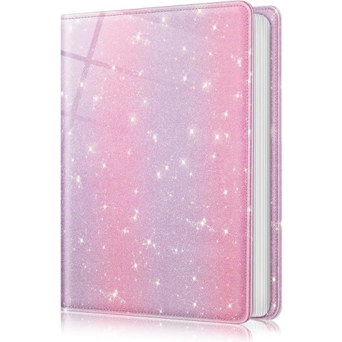 Fintie Photo Album for 4x6 Photos - 112 Pockets Vegan Leather Cover Memory Albums Book for Birthday Family Anniversary Vacation Pictures (Glittering Purple/Pink)