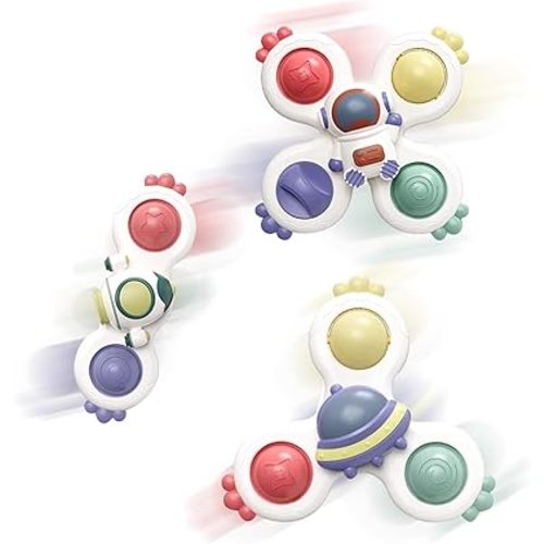 3 Piece Suction Cup Spinning Gyro Water Play Toys for Baby Bath, Window, Children's Table and Stroller, Sensory Toys for 1 to 3 Year Olds, Halloween Thanksgiving Christmas Birthday Gift