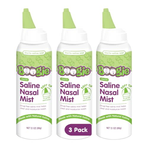 Boogie Baby Saline Nasal Spray Mist, Unscented - 3.1 Ounce (3 Pk) | Allergy Relief, Nasal Decongestant, Made with Saline, Unscented
