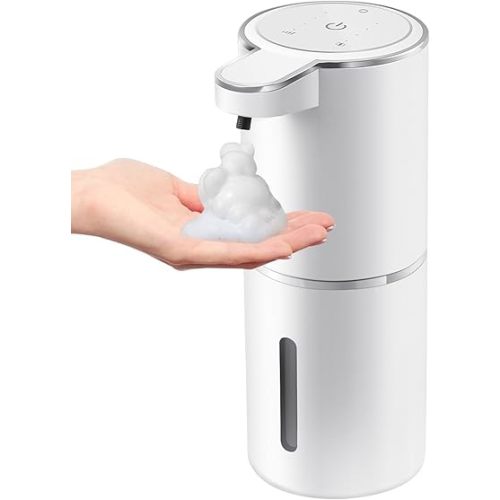 Automatic Foaming Soap Dispenser,4-Level Adjustable Foam, Wall Mount Soap Dispenser,USB Rechargeable,12.8oz/ 380ml,Touchless Hand & Dish Soap Dispenser for Bathroom, Kitchen,Hotel, Restaurant