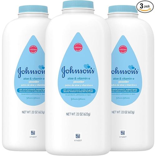 Johnson's Baby Powder with Naturally Derived Cornstarch, Aloe & Vitamin E., Hypoallergenic, No Added Parabens & Dyes for Gentle Baby Skin Care, 22 oz, Baby Essentials, 3 Pack