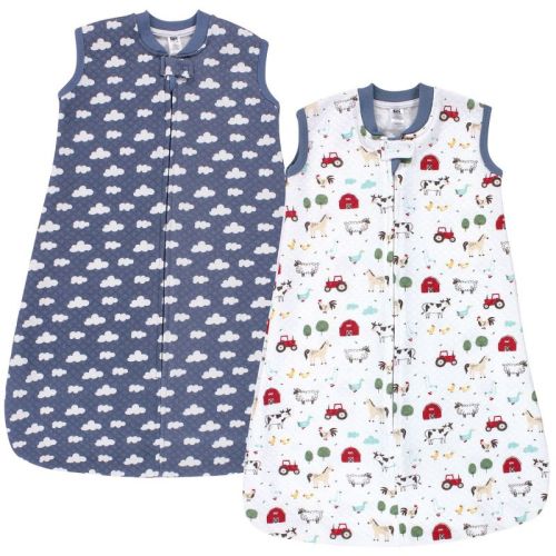 Hudson Baby Infant Boys Premium Quilted Sleeveless Sleeping Bag and Wearable Blanket, Boys Farm Animals