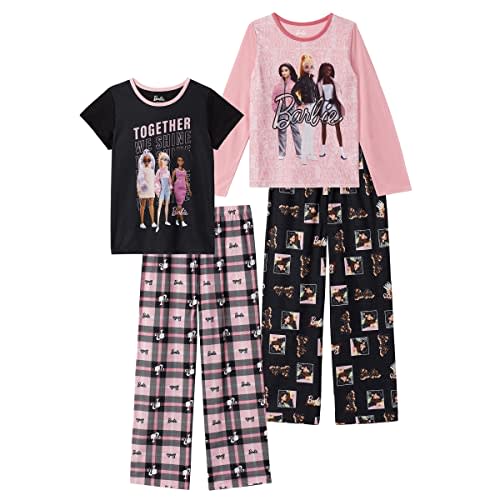 Barbie Girls Pajama Pants and Sleep Shirt Sets for Kids 4 Piece Sleepwear Set for Girls