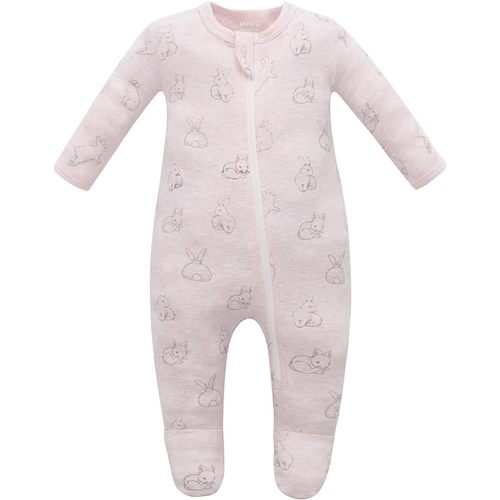 Owlivia Organic Cotton Baby Pajamas, Boys Girls Zip Front Sleep 'N Play Pjs, Footed Sleeper, Long Sleeve (6-12 mos)