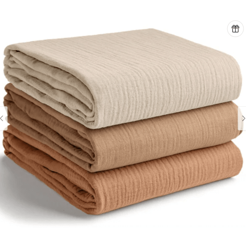 Muslin Swaddle Blankets Pack of 3 by Comfy Cubs - Sand, Cedar, Caramel