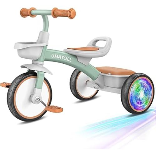 Umatoll Toddler Tricycle for 18 Month to 4 Year Old Boys Girls,Toddler Bike Toys with Adjustable Seat&Light-Up Wheels,Birthday Gift for Age 2-3 (Green)
