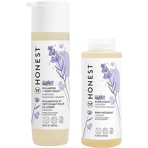 The Honest Company Lavender Calm 2-in-1 Cleansing Shampoo + Body Wash + Foaming Bubble Bath Bundle | Naturally Derived, Tear Free, Hypoallergenic | 10 fl oz, 12 fl oz