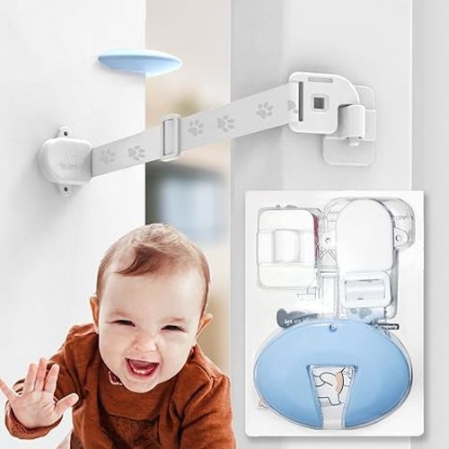 Neobay Child Proof Door Lock & Adjustable Cat Door Latch, No Need for Interior Cat Door, Keeps Toddler Out of Litter Box, No-Drill Door Locks for Kids Safety, Easy Adult Access