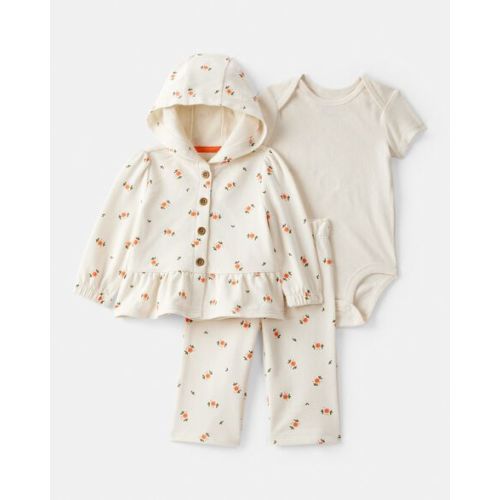 Baby Girl 3-Piece Floral French Terry Long-Sleeve Bodysuit & Pant Set - Ivory - Carter's | Carter's