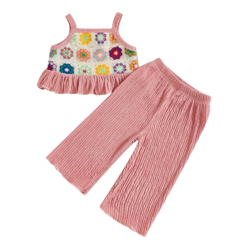 Baby Girl Outfits Crocheted Ruffled Camisole And Elastic Pants Set 6 12 18 24 Months 2 3 4 T