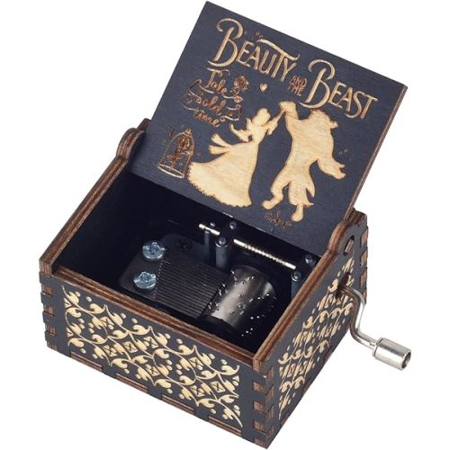 Ddjbdb Beauty Music Box Beast, 18 Note Mechanism Antique Carved Wooden Hand Crank Musical Box Crafts,Valentine Christmas Birthday Gift for Her Wife Girlfriend
