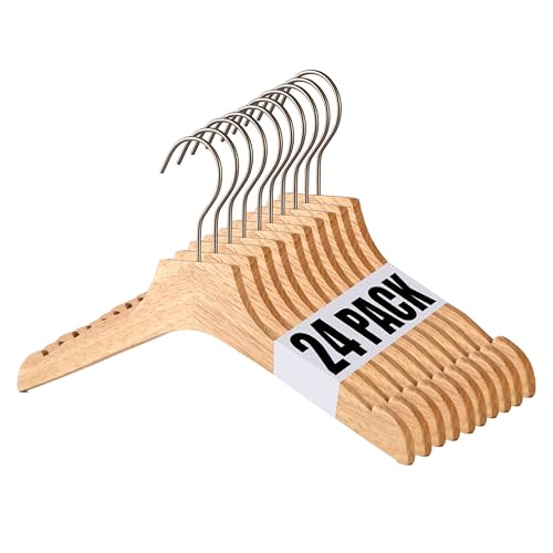 HELEE Natural 12.7" Ultra-Thin Wooden Children Closet Clothes Hangers 24PCS Wood Baby Kids Coat Hangers for Infant Toddler Newborn Jumpsuit Pants Skirts Jeans Space Saving Heavy Duty Durable Hangers