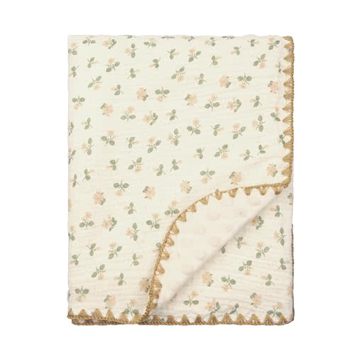 Baby Blanket 40x40 Inches,Muslin Cotton and Minky Dotted Double Layer Soft Receiving Blanket for Newborn Toddler,Petite Floral