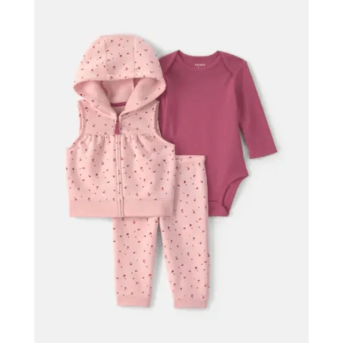 Baby Girl 3-Piece Heart Hooded Layering Set - Pink | Carter's