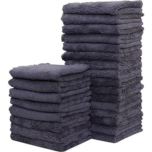 Sunny zzzZZ 24 Pack Kitchen Dishcloths - Does Not Shed Fluff - Reusable Dish Towels, Dish Cloths, Super Absorbent Coral Fleece Cleaning Cloths, Nonstick Oil Washable Fast Drying, 7 x 9 Inch (Grey)