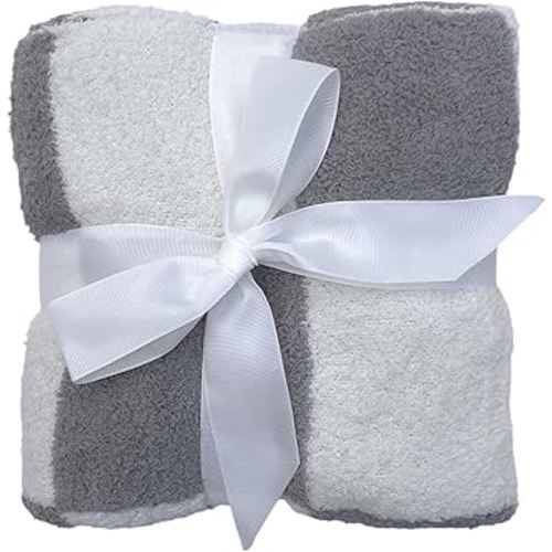 Stroller Tie-On Blanket - Cozy & Soft Baby Essential with Modern Aesthetic, Ensures Blanket Won’t Drag On Floor or Fall Off - Ideal Newborn Essential, Fuzzy Checkered Design (Grey/White)