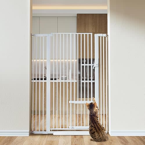 COMOMY 55.1" Extra Tall & Wide Pet Gate for Cats, 29.5-40.6" Adjustable with Door, Pressure Mounted Easy Walk Through Gate for Stairs, Doorways, Kitchen(White)