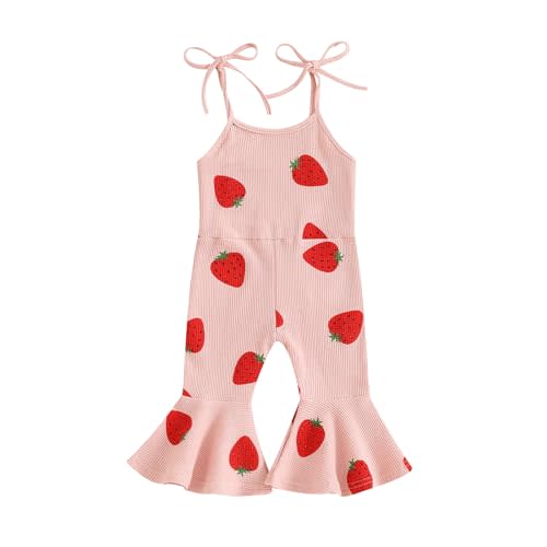 Toddler Girl Floral Flare Jumpsuit Baby Bell Bottom Romper Sleeveless Backless Overalls Summer Outfit