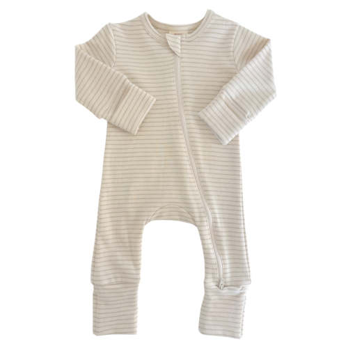 0-3 MONTHS Sage Pencil Stripe / Organic 2-Way Zip Romper