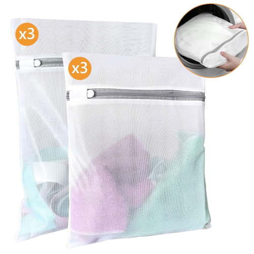 Tripumer 6 Pcs Lingerie Mesh Wash Bag 3 Pcs Medium and 3 Pcs Large Mesh Laundry Bag for Washing Delicate Blouse Hosiery Underwear Bra Lingerie Clothes White