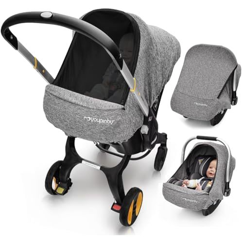 Baby Car Seat Cover, Extra Large Mesh Window, Breathable Fabric, Infant Windproof Canopy, Universal Fit CarSeat Covers for Babies, Machine Washable, Must Have Baby Gift. (Gray)