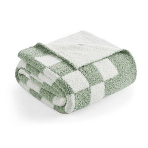 Checkered Knit Throw Blanket Soft Reversible Throw Snuggle Sac,Green,50*60"
