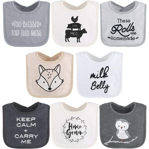 The Peanutshell Terry Bib Set for Baby Boys or Girls, 8 Pack Unisex Set for Feeding, Teething, Drooling