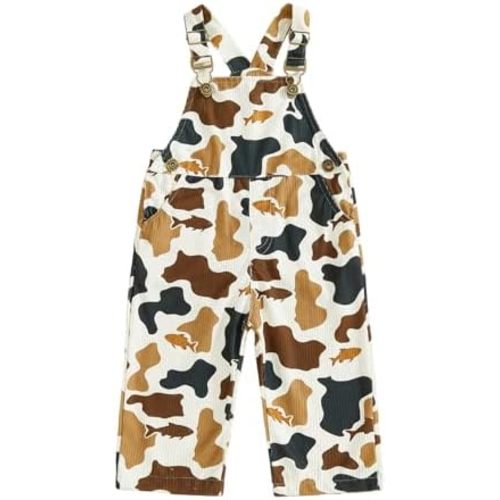 YOKJZJD Newborn Toddler Baby Boy Girl Outfit Fishing Hunting Camo Corduroy Suspender Pants Bib Overalls Fall Winter Clothes