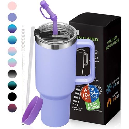BENZZO 40 oz Insulated Tumbler for 100% Leak Proof, Stainless Steel Reusable Cups with Lids and Straws, Double Wall Vacuum Coffee Travel Mug Gift for Family Friends Teachers, Dishwasher Safe