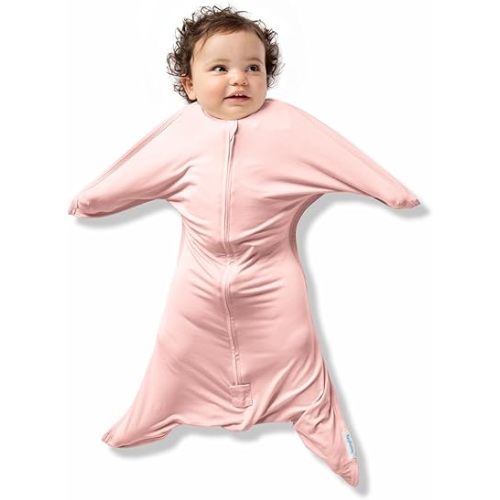 SleepingBaby Bamboo Zipadee-Zip Transition Swaddle - EverSoft Starfish Design Breathable Wearable Blanket with Two-Way Zipper, Medium (6-12 months), Dusty Rose