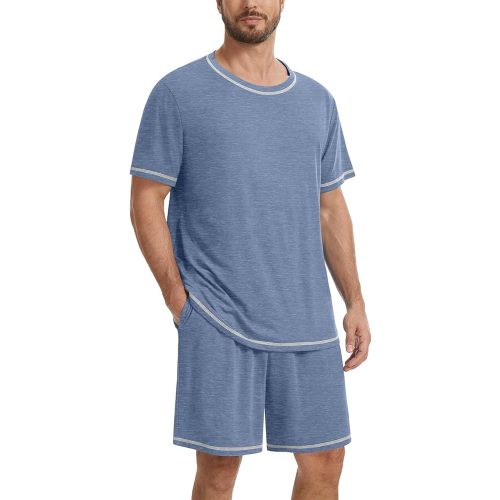 Men's Pajama Set Summer Pjs Sleepwear Lightweight Short Sleeve Pjs Soft Sleep Set With Pocket
