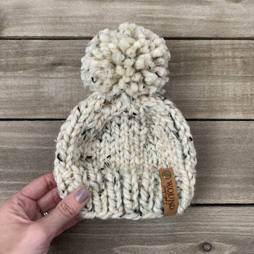 Knitted Hat With Large Pom Pom {Newborn Pom Pom Hat, Chunky Knit Beanie, Winter Coming Home Hat, Neutral Baby Handmade Hat}