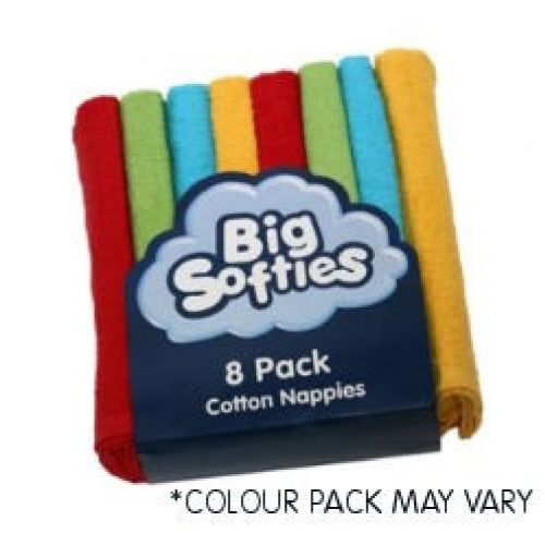 Big Softies Coloured Cotton Nappy 8 Pack
