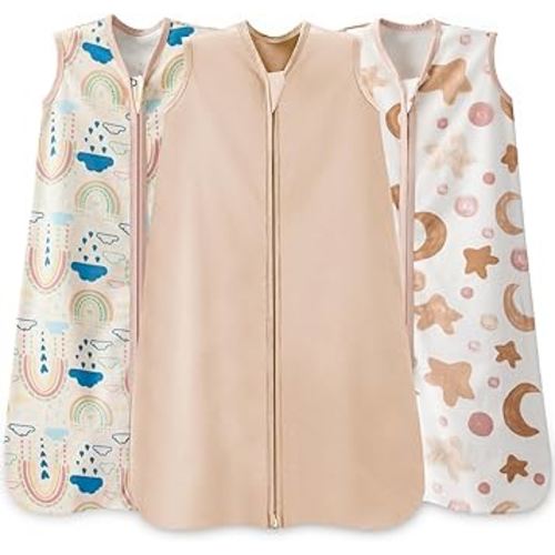 Baby Sleep Sack 0-6 Months,100% Cotton TOG 0.5 Wearable Blanket for Newborn and Infant, 3 Pack 2-Way Zipper Lightweight Sleeping Bags for Toddler