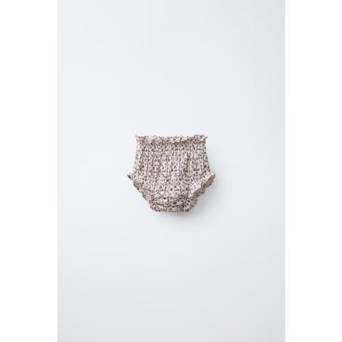Zara: TEXTURED FLORAL BOTTOMS - Ecru, 6-12M