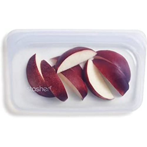 Stasher Silicone Reusable Storage Bag, Snack (Clear) | Food Meal Prep Storage Container | Lunch, Travel, Makeup, Gym Bag | Freezer, Oven, Microwave, Dishwasher Safe, Leakproof