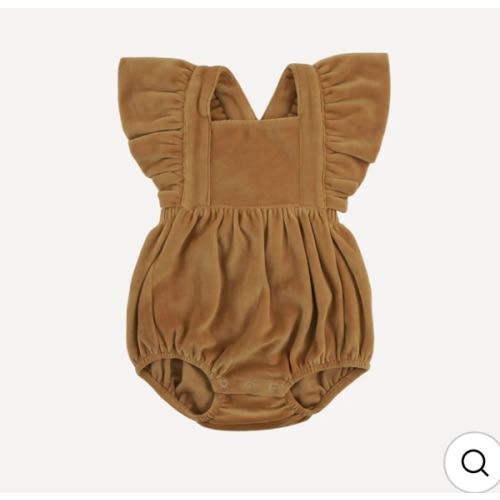 ruffle strap bubble | dijon | organic cotton velour