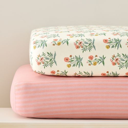 Pink Chicken Floral & Stripe Crib Fitted Sheet Bundle