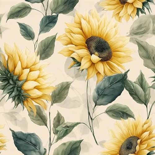 Vintage Sunflower Floral Wallpaper Self Adhesive Peel and Stick Botanical Leaf Moody Watercolor Flower Contact Paper Removable Waterproof for Bedroom Living Room Decor Renter friendly 17.71"x 236.2"